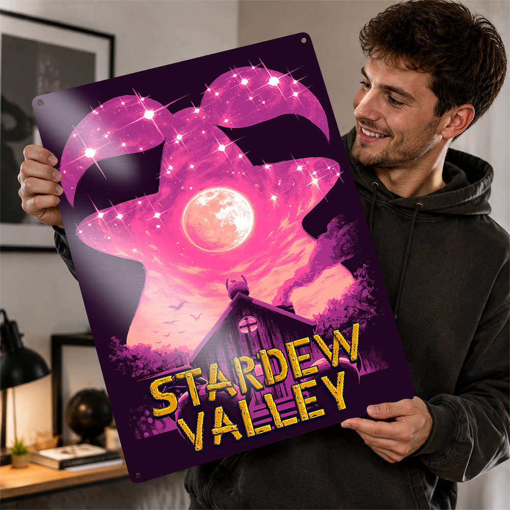 Custom Night Sky - โปสเตอร์พิมพ์ลายท้องฟ้ายามค่ำคืนของสตาร์ดิว วัลลีย์ แบบ 3D ป้ายโลหะวินเทจสั่งทำพิเศษสำหรับตกแต่งผนัง สร้างบรรยากาศหรูหราให้กับห้องและบ้าน