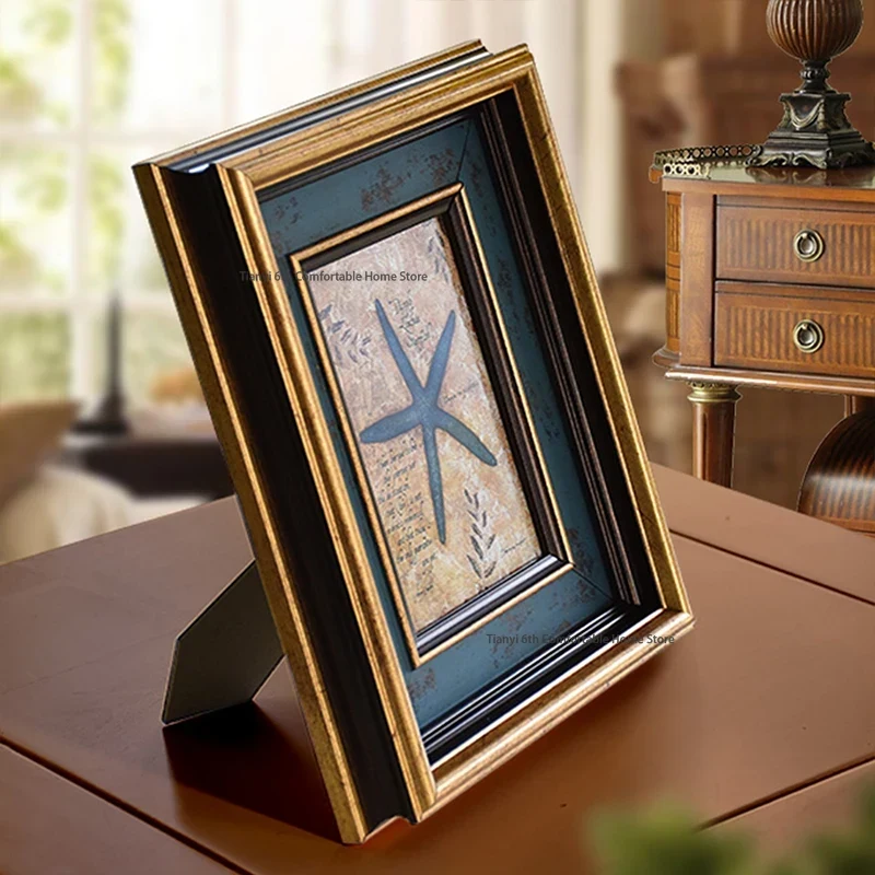 Engraved Wood Frame - อเมริกันหรูหรากรอบรูปยุโรปสไตล์ Originality Hang Wall Art กรอบรูปขาตั้งตกแต่งบ้าน