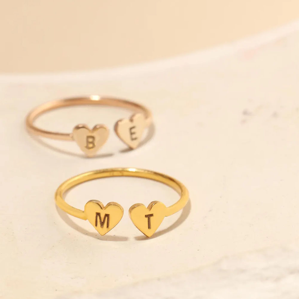 Initial Ring Custom - COOLTIME CUSTOM หัวใจเริ่มต้นแหวนสแตนเลสส่วนบุคคลแกะสลักหมายเลขจดหมายคู่แหวนเครื่องประดับของขวัญใหม่