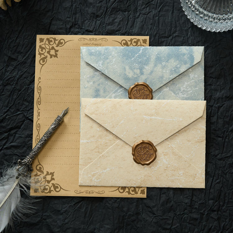 Wax Seal Letter Kit - ซองจดหมายลายเงาสีทอง 5 ชิ้น สำหรับจดหมายรัก บัตรอวยพรวันเกิด บัตรเชิญ