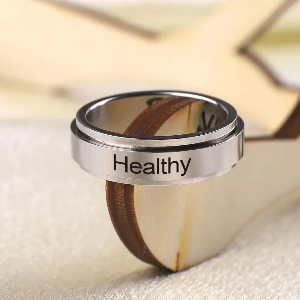 Initial Ring Custom - แหวนสแตนเลสสตีลสลักชื่อแบบกำหนดเอง COOLTIME บรรเทาความวิตกกังวล แหวนหมุนได้ ของขวัญวันเกิด