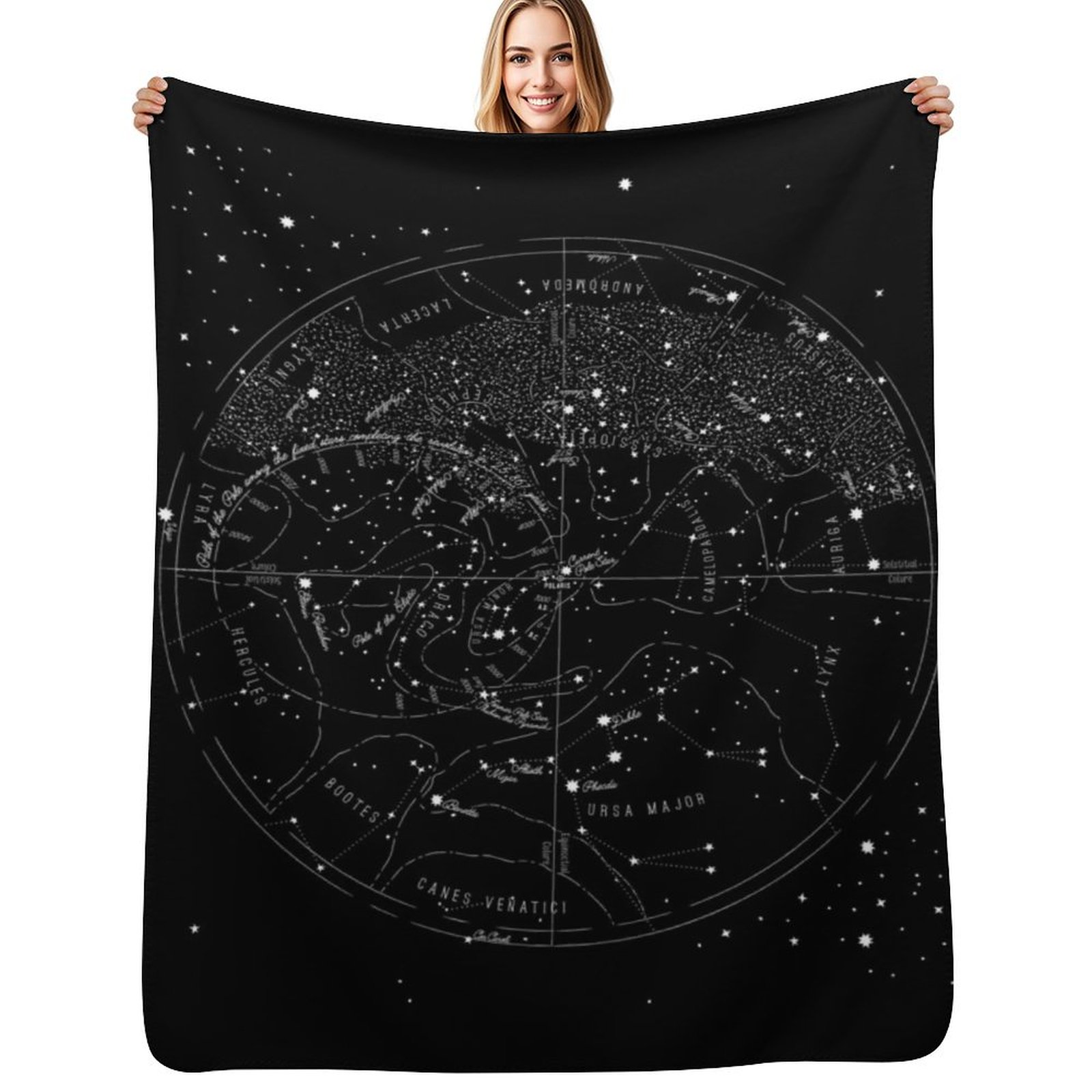 Custom Star Map - ผ้าห่มลายแผนที่ดวงดาวสไตล์วินเทจยุค 1920 แบบละเอียด ผ้าคลุมเตียงสำหรับนักท่องเที่ยว ผ้าห่มฤดูร้อน