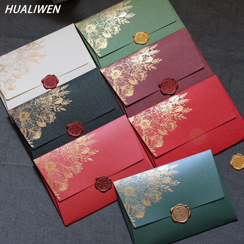 Wax Seal Letter Kit - 10 ชิ้น/แพ็คเก็ตสูงเกรดมุกกระดาษซองคําเชิญงานแต่งงานยุโรป Bronzing รูปแบบซองจดหมายซองจดหมายของขวัญ
