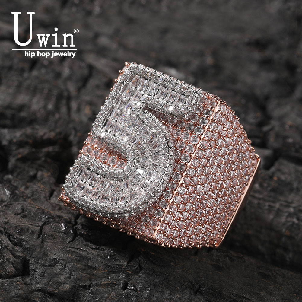 Initial Ring Custom - แหวนสั่งทำ Uwin Big Square แบบหรูหรา ประดับเพชรคิวบิกเซอร์โคเนียเกรด