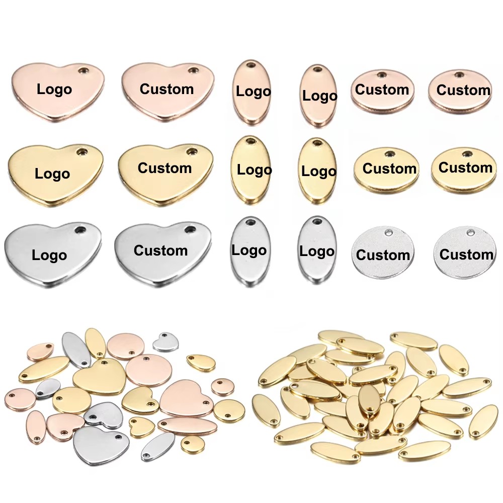 Pet Portrait Custom - 100pcs CUSTOM เลเซอร์แกะสลักโลโก้สแตนเลส Charm รูปหัวใจรอบรูปไข่เปล่าจี้แท็กสุนัขสําหรับเครื่องประดับ DIY