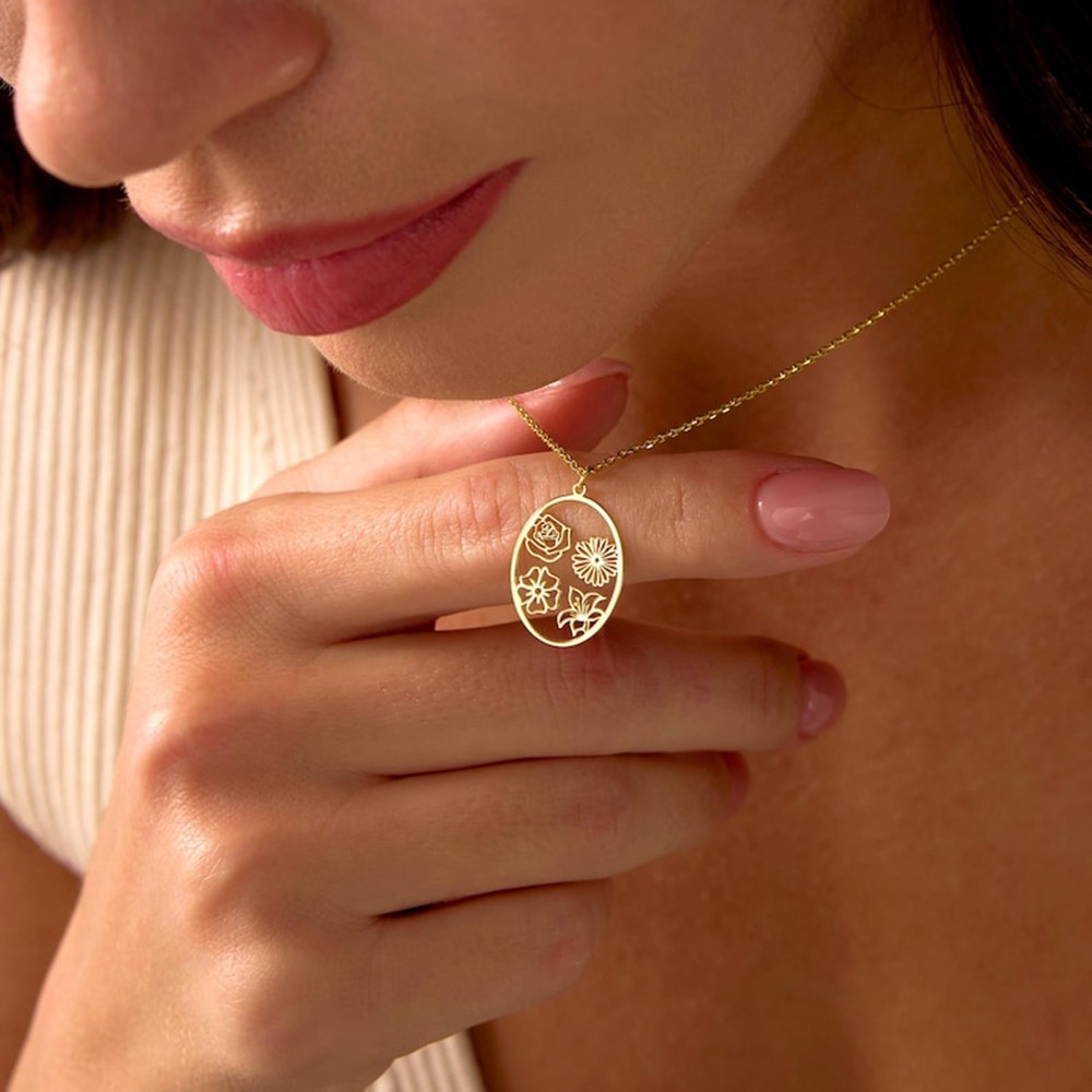 Birth Flower Necklace - สร้อยคอพร้อมจี้ดอกไม้ประจำเดือนเกิดแบบกำหนดเอง สร้อยคอจี้ดอกไม้ส่วนตัว ทำจากสแตนเลส ของขวัญวันเกิดสำหรับเธอ เครื่องประดับวันเกิด