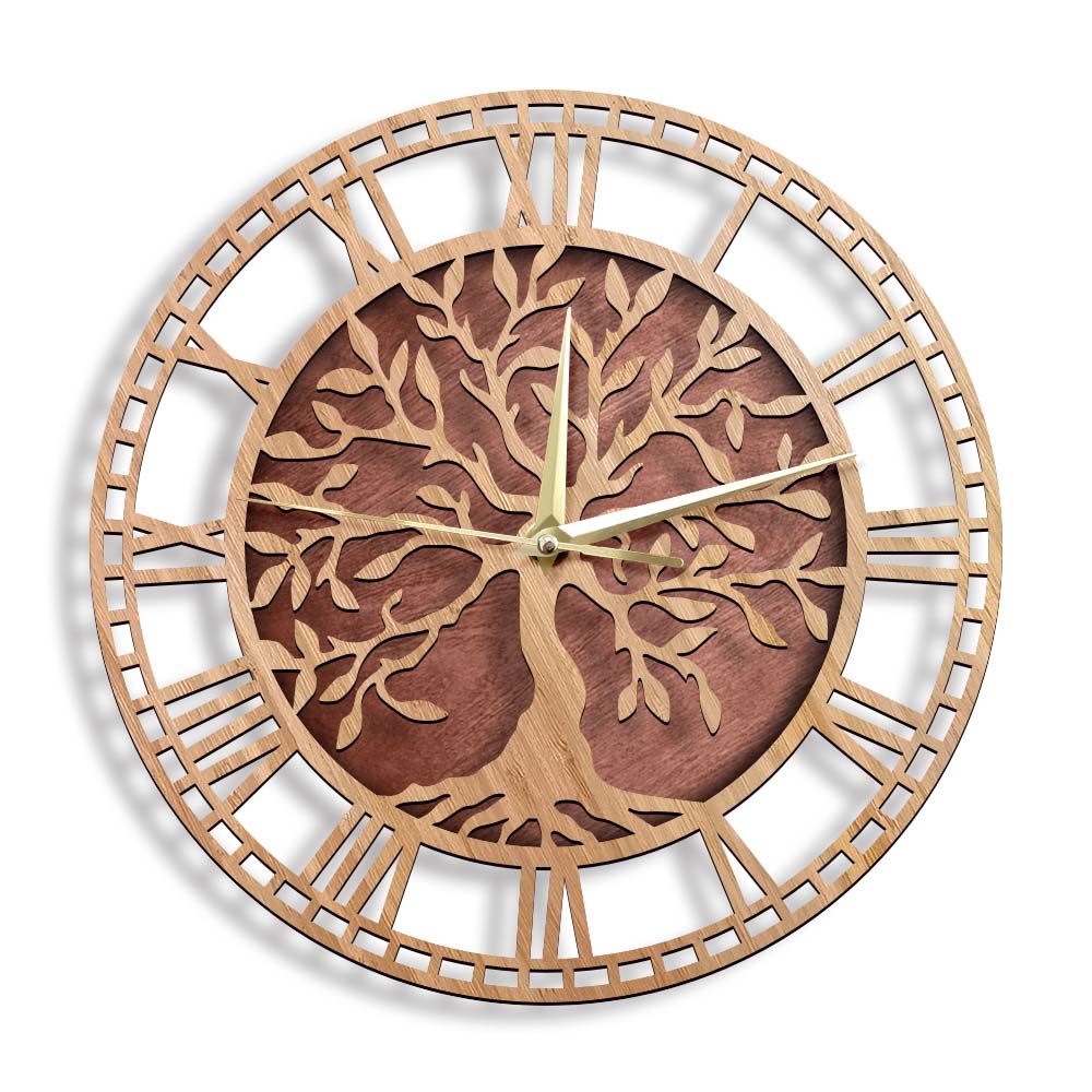 Family Tree Print - Tree of Life นาฬิกาไม้บ้านไร่สไตล์ต้นไม้ครอบครัว Art นาฬิกาเงียบ