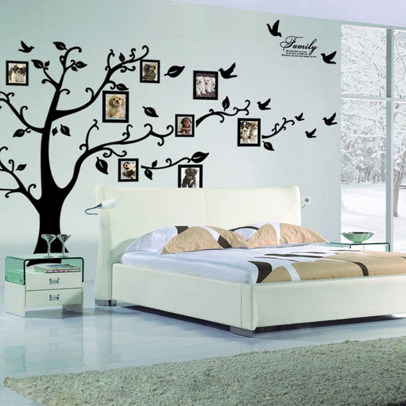 Family Tree Print - สติ๊กเกอร์ติดผนังรูปต้นไม้ขนาดใหญ่ PVC ตกแต่งผนังห้องนั่งเล่น ลายต้นไม้ครอบครัว ของตกแต่งบ้าน ติดผนังเองได้