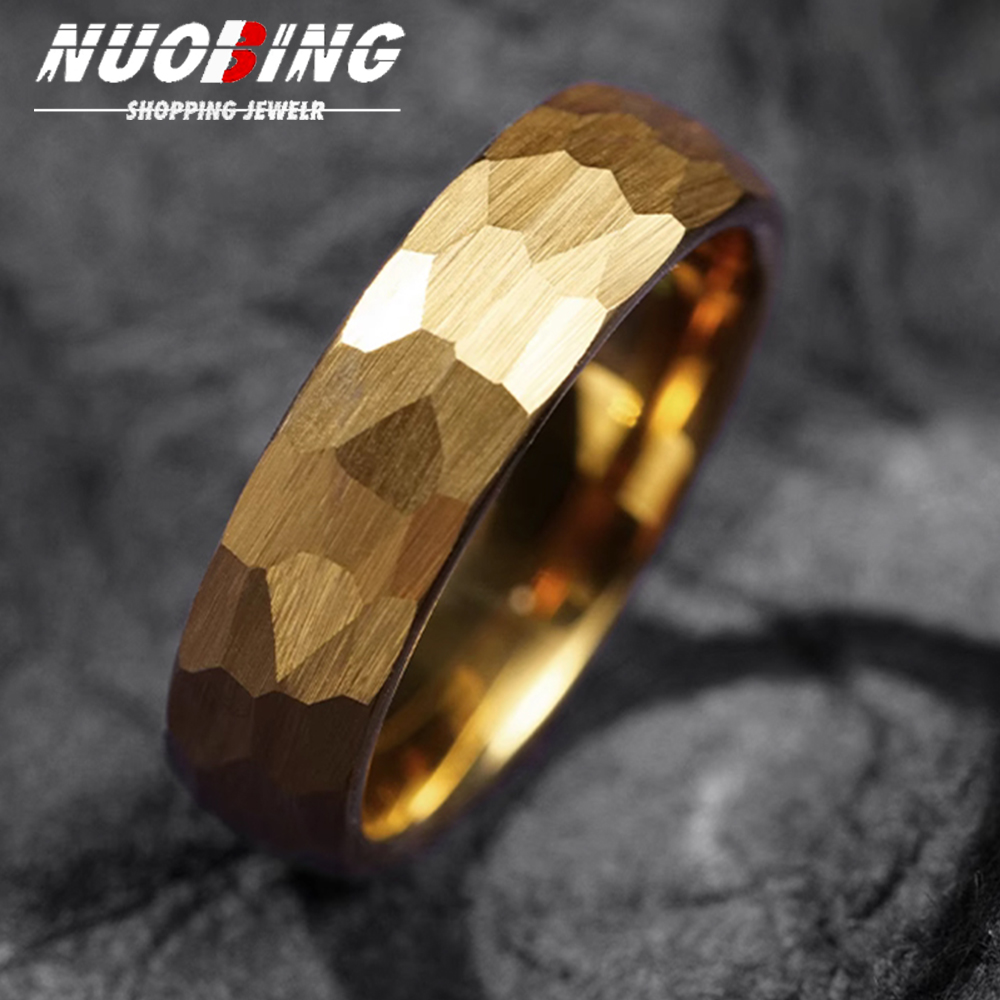 Initial Ring Custom - Hammered Multi-faceted แหวนไทเทเนียมสําหรับผู้ชายผู้หญิงสีดําสแตนเลสคู่แหวนเครื่องประดับหมั้น