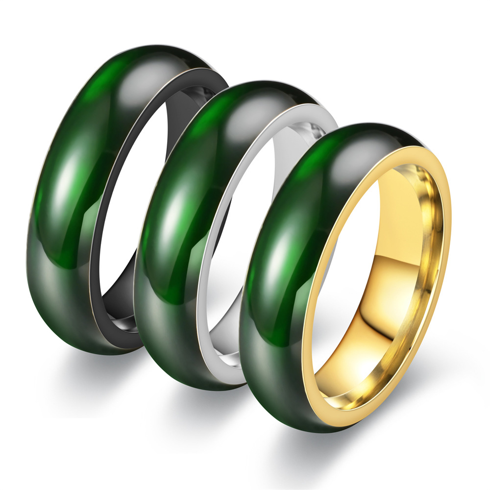 Initial Ring Custom - แฟชั่น Vintage ประดิษฐ์หยกสีเขียวสแตนเลสบุรุษสตรีแหวน Charm อินเทรนด์สําหรับคู่สาวแฟนเครื่องประดับของขวัญ