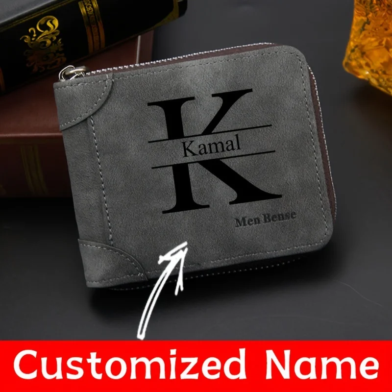 Personalized Name Box - กระเป๋าสตางค์ผู้ชายแบบกำหนดเองได้ แฟชั่นทันสมัย กระเป๋าใส่บัตรหลายช่อง กระเป๋าใส่เหรียญ ดีไซน์เรียบง่าย ของขวัญสำหรับเพื่อนร่วมชั้น
