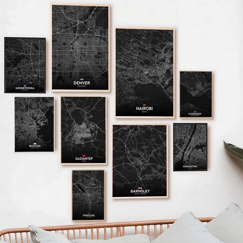 Custom Map Poster - ปารีส ลอนดอน นิวยอร์ก แผนที่เมืองแบบกำหนดเอง โปสเตอร์ภาพพิมพ์บนผ้าใบ สำหรับตกแต่งบ้าน