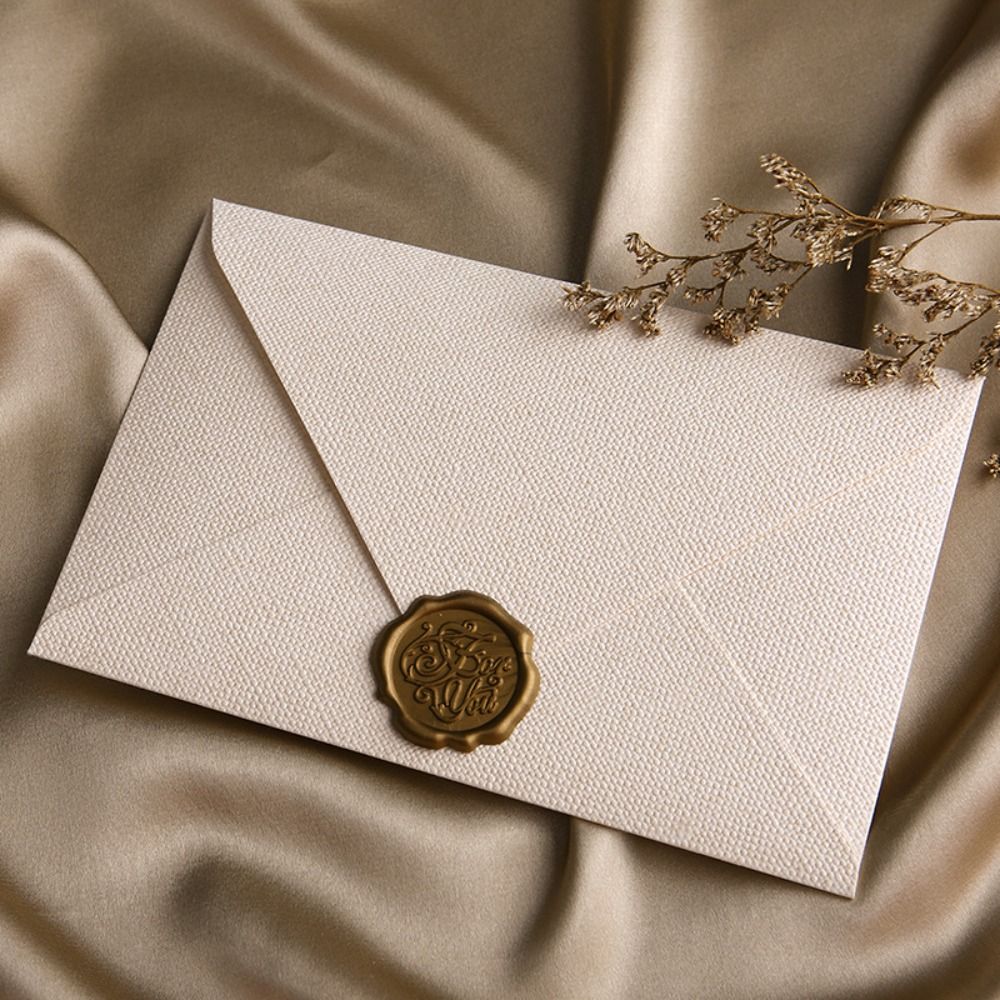 Wax Seal Letter Kit - ซองจดหมายลายผ้าลินินสไตล์เรโทร 10 ชิ้น พร้อมสติกเกอร์ซีลขี้ผึ้ง ซองอวยพรขอบคุณ ซองจดหมายสไตล์วินเทจ