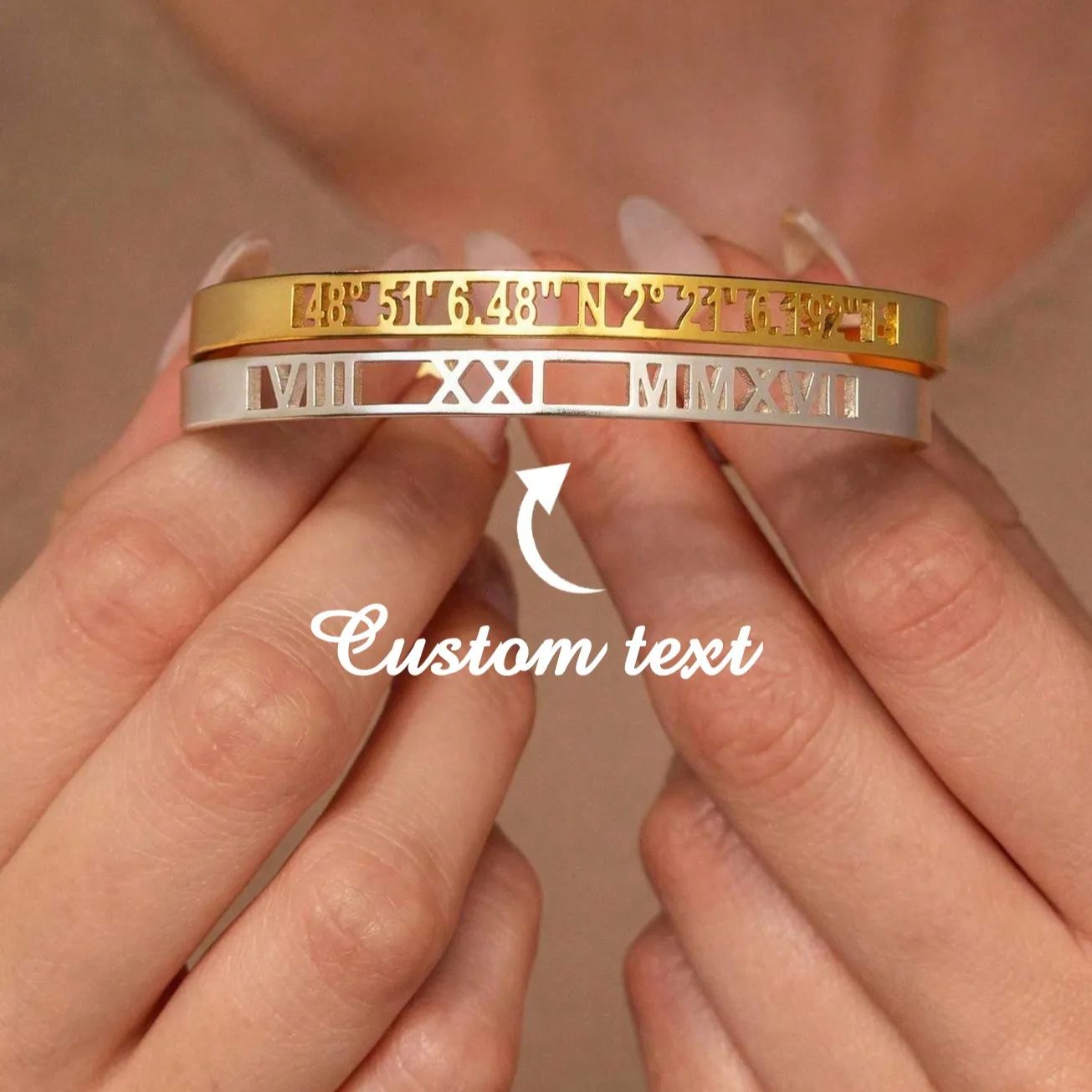 Coordinates Bracelet - CUSTOM วันที่พิกัดตัวเลขโรมันกําไลข้อมือผู้หญิงสีสแตนเลสสตีลสร้อยข้อมืออนุสรณ์งานแต่งงานเครื่องประดับของขวัญ