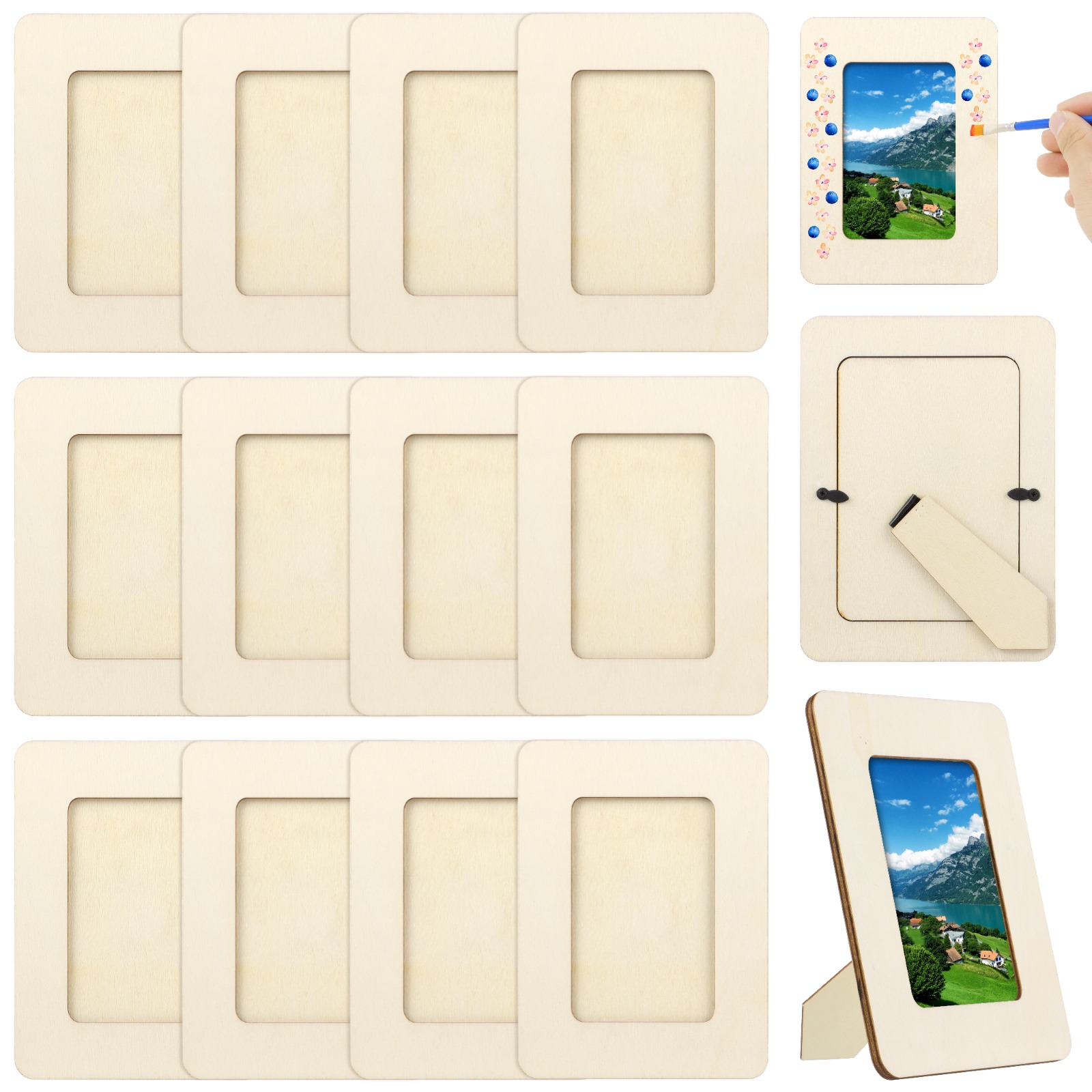 Engraved Wood Frame - 12 ชิ้น/เซ็ตที่ยังไม่เสร็จกรอบรูปไม้หัตถกรรมกรอบชุดทาสีกรอบรูปสําหรับโครงการ DIY โรงเรียนหัตถกรรมตกแต่งบ้าน