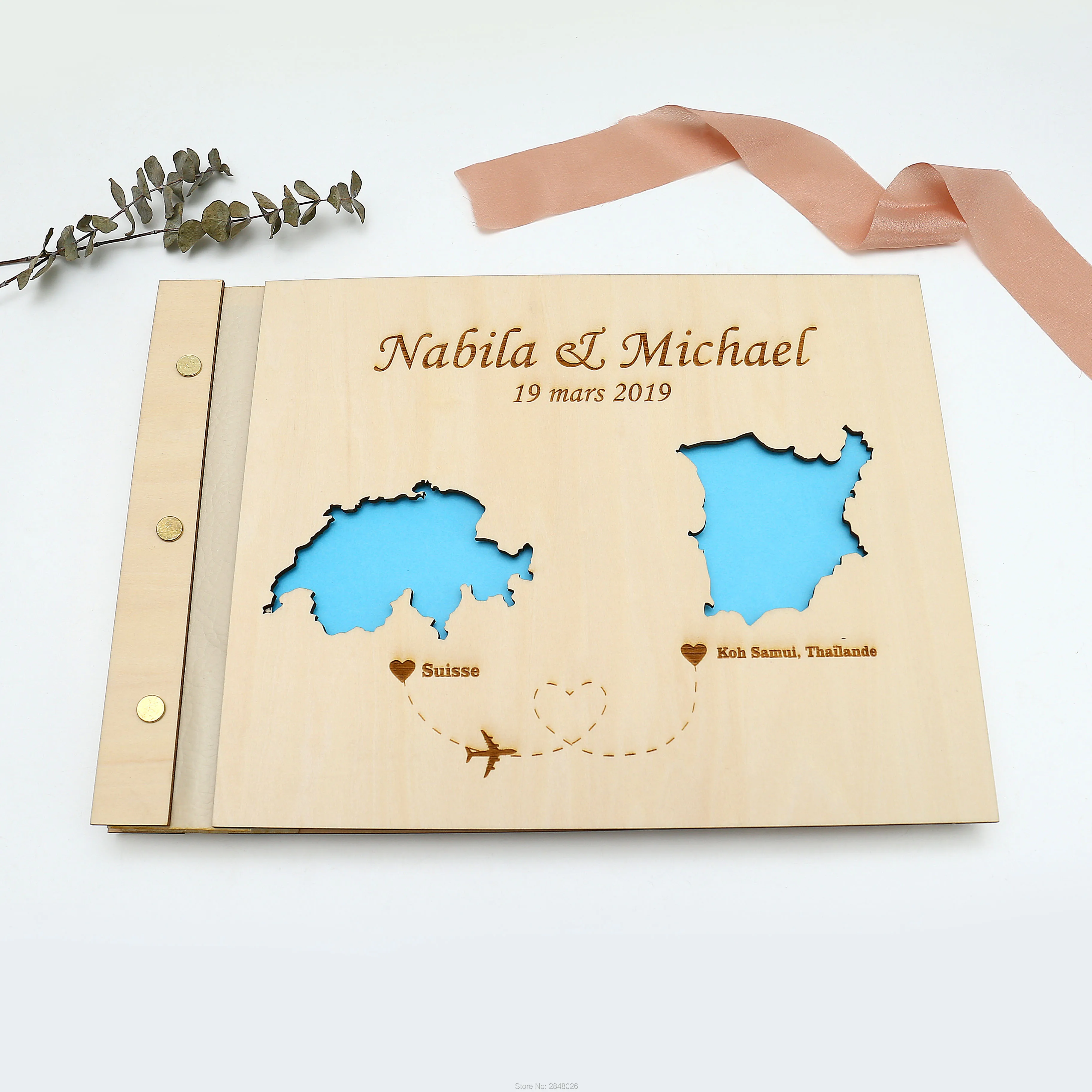 Custom Star Map - สมุดเยี่ยมงานแต่งงานแกะสลักแบบชนบท, หนังสือแขกแผนที่งานแต่งงานไม้แบบกําหนดเอง, ปลายทางยาวส่วนบุคคลในอัลบั้ม