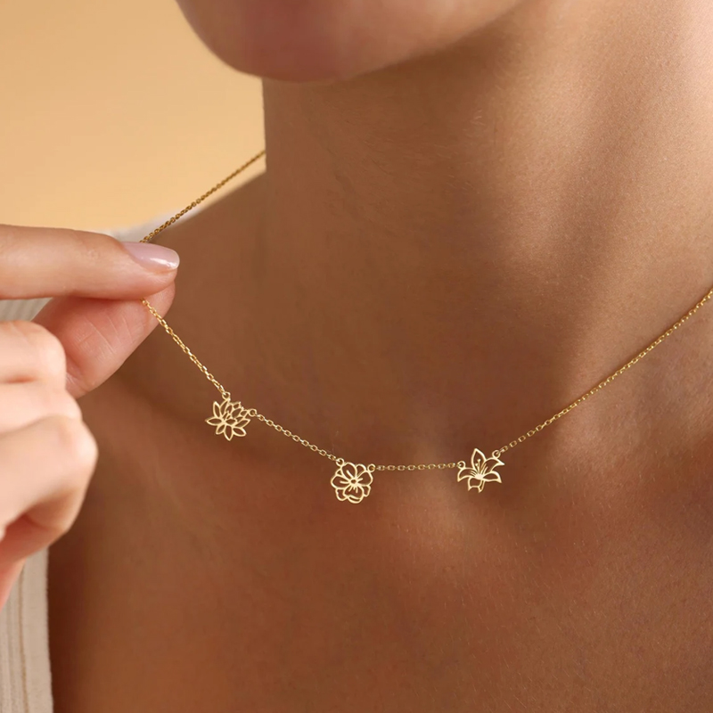Birth Flower Necklace - ที่กําหนดเอง Birth ดอกไม้สร้อยคอเด็กผู้หญิงสแตนเลสที่กําหนดเองครอบครัวเดือนดอกไม้สร้อยคอเครื่องประดับคริสต์มาสของขวัญ