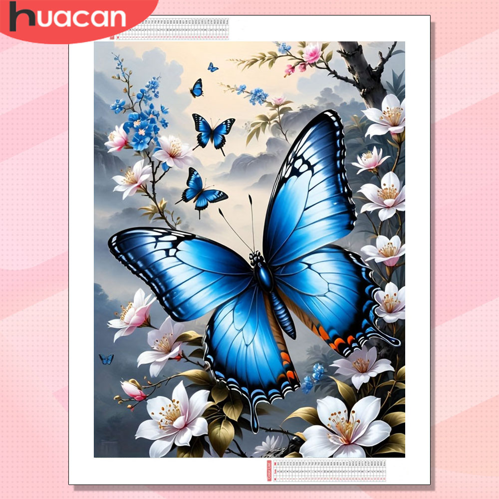 Photo Mosaic Print - HUACAN ชุดภาพวาดเพชร 5 มิติ ลายผีเสื้อและดอกไม้ ปี