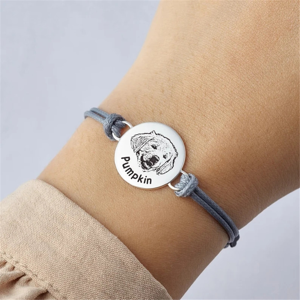 Pet Portrait Custom - ปรับแมวสุนัขภาพสร้อยข้อมือหนังที่กําหนดเองภาพสัตว์เลี้ยงรอบจี้สร้อยข้อมือ Lost ของขวัญสําหรับคนรักสัตว์เลี้ยง