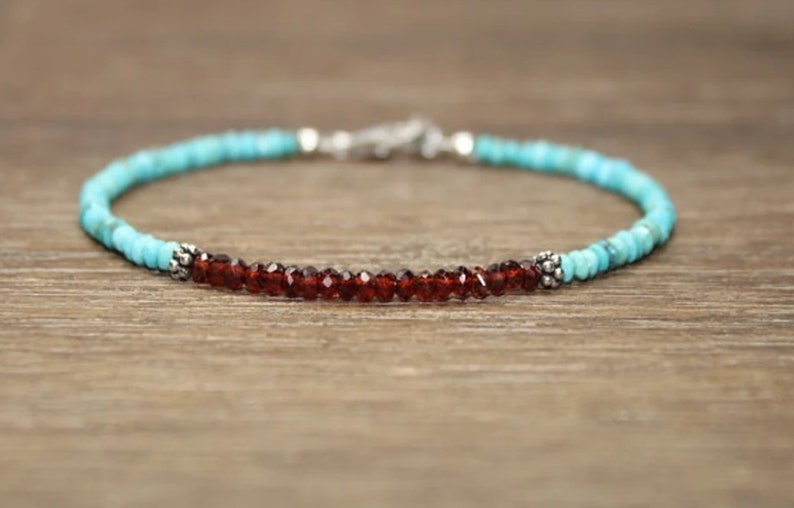 Coordinates Bracelet - โกเมน & เจ้าหญิงนิทราสร้อยข้อมือ,เครื่องประดับเทอร์ควอยซ์,ธันวาคม Birthstone,