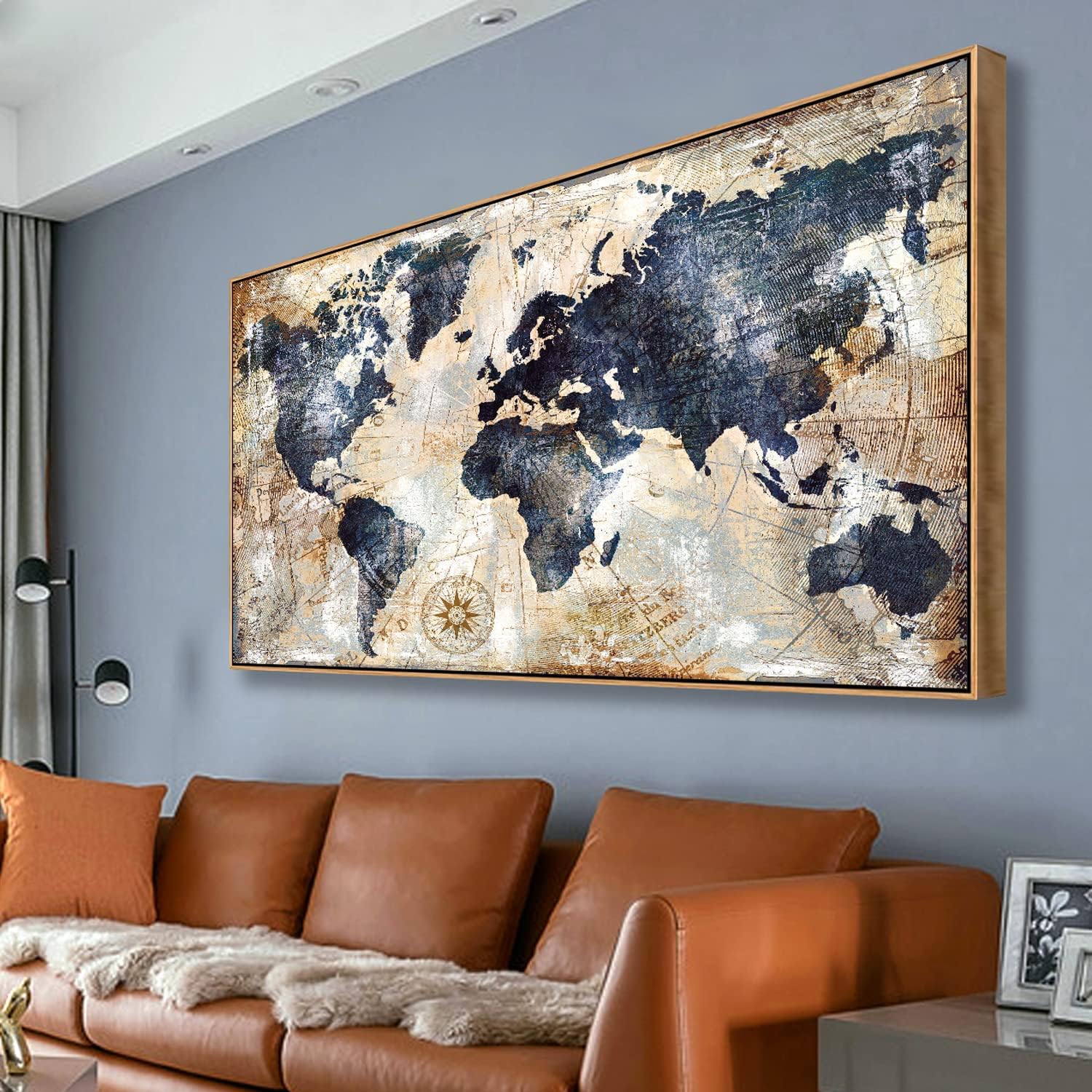 Custom Star Map - แผนที่โลกมีกรอบพิมพ์ศิลปะบนผนังแผนที่ทะเลงานศิลปะผ้าใบสำหรับการเดินทางตกแต่งสำนักงานภาพความทรงจำขนาด X นิ้วพร้อมแขวน
