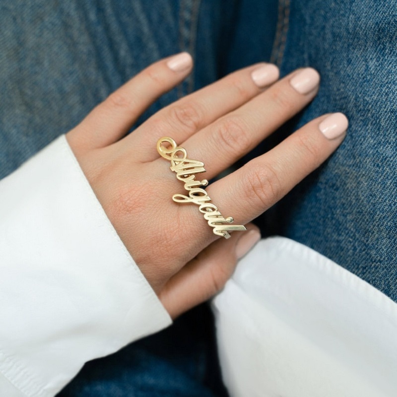 Initial Ring Custom - ปรับแต่งสแตนเลสสองนิ้วแหวนเงินแหวนนิ้วคู่ผู้ชายผู้หญิงส่วนบุคคล Knuckle แหวนแฟนของขวัญ