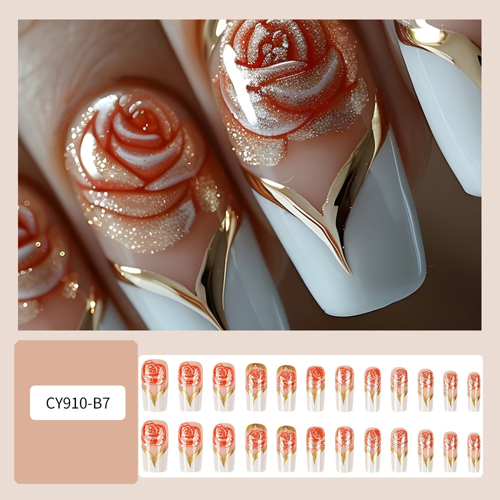 สีขาวเคล็ดลับฝรั่งเศสกดบนเล็บข - Pressed Flower Art บทวิจารณ์และราคา