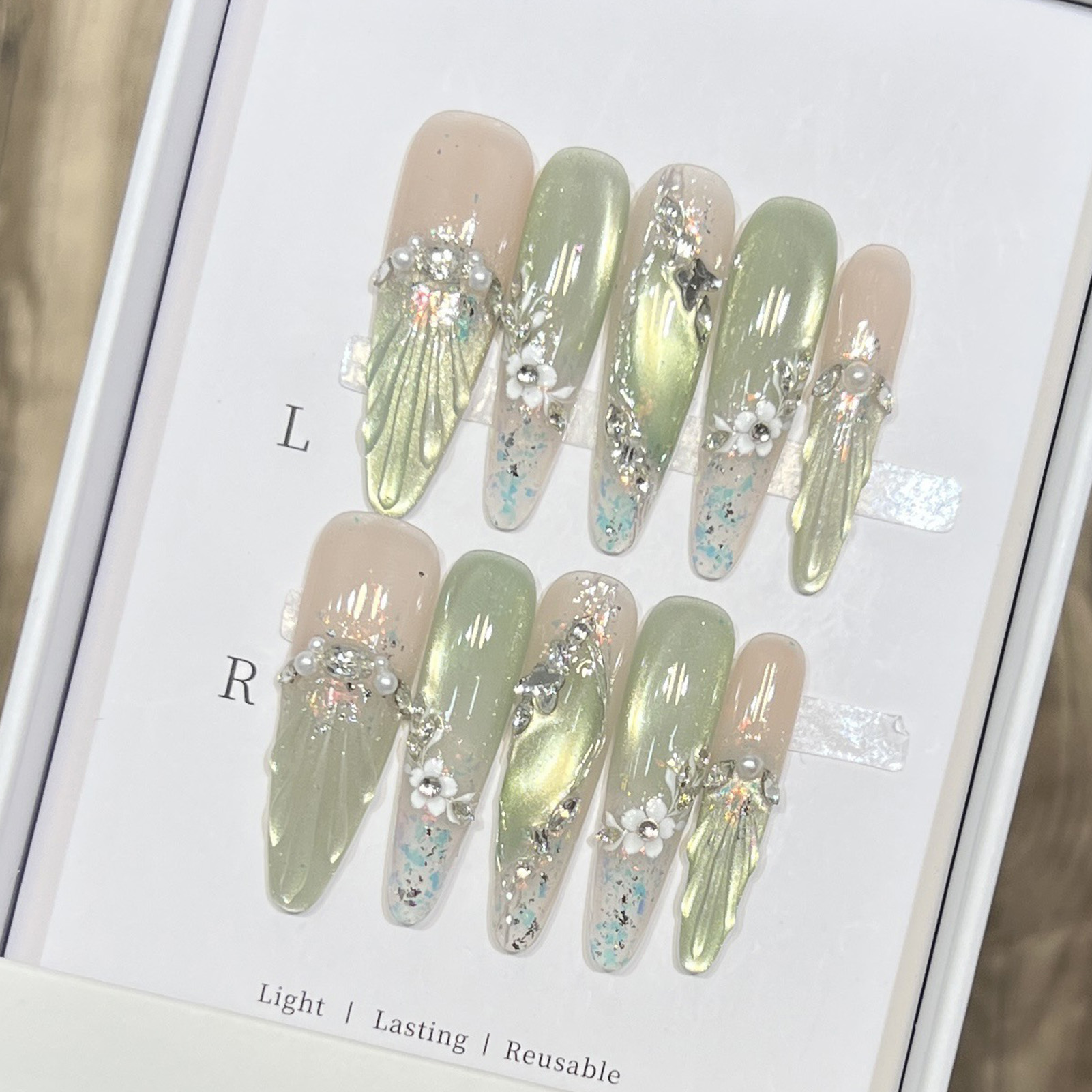 10pcs ยาวอัลมอนด์เล็บปลอมเคล็ด - Pressed Flower Art บทวิจารณ์และราคา