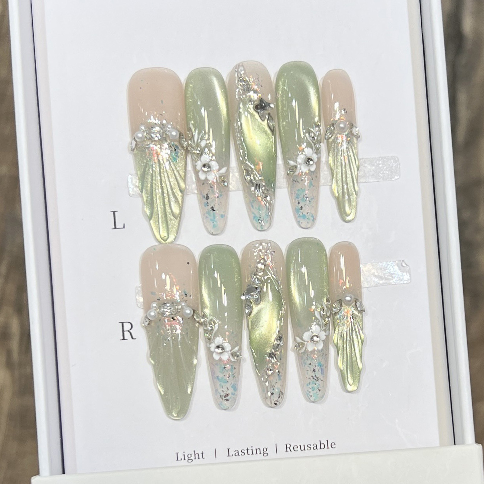 10pcs ยาวอัลมอนด์เล็บปลอมเคล็ด - Pressed Flower Art บทวิจารณ์และราคา