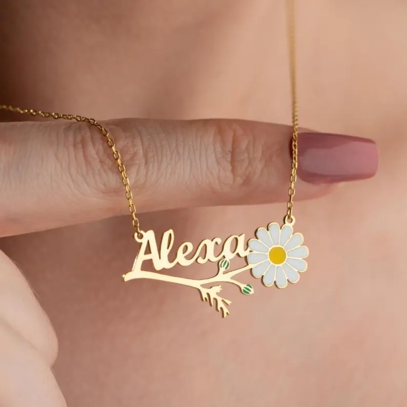 สร้อยคอชื่อเดซี่เคลือบสีสันสดใ - Birth Flower Necklace บทวิจารณ์และราคา