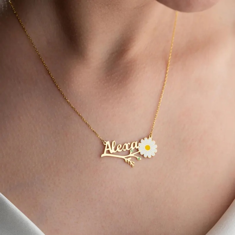 สร้อยคอชื่อเดซี่เคลือบสีสันสดใ - Birth Flower Necklace บทวิจารณ์และราคา
