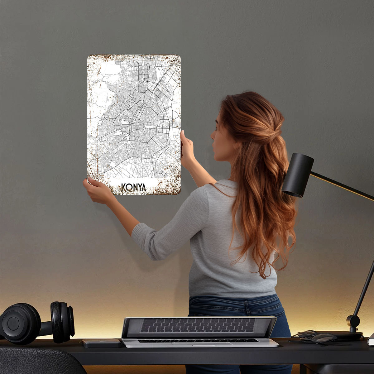 Konya City แผนที่ Tinplate ป้า - Custom Map Poster บทวิจารณ์และราคา