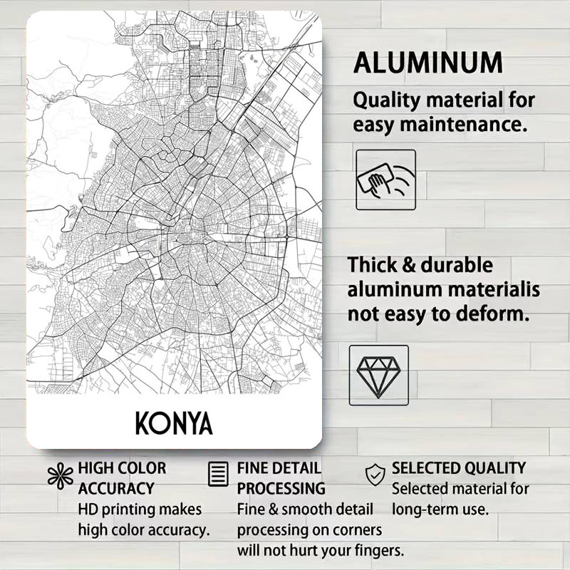 Konya City แผนที่ Tinplate ป้า - Custom Map Poster บทวิจารณ์และราคา